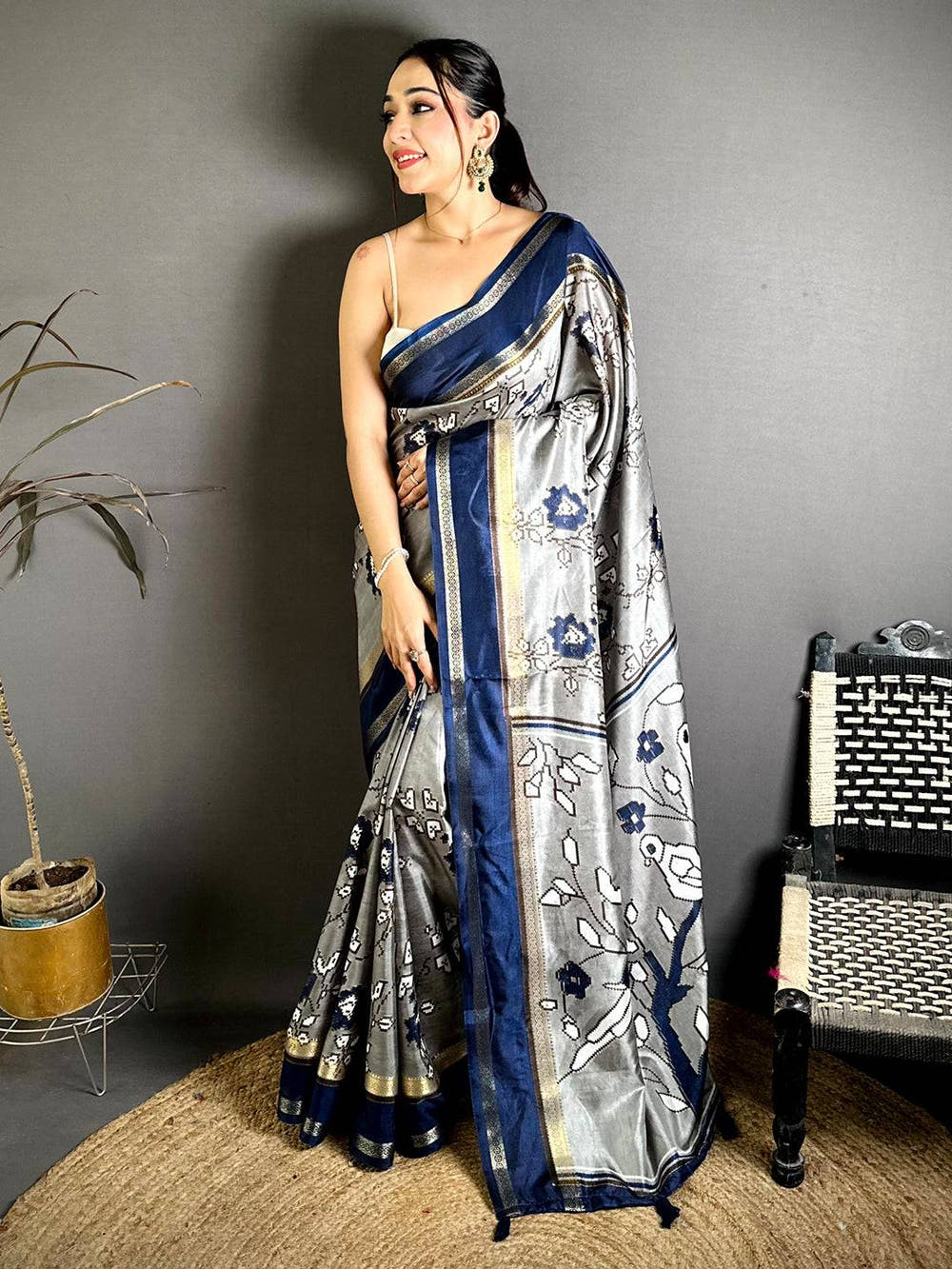 Heritage Floral Print Soft Dola Saree