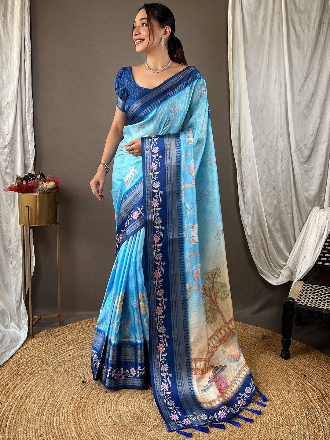 Elegant Powder Blue Kota Saree featuring satin border