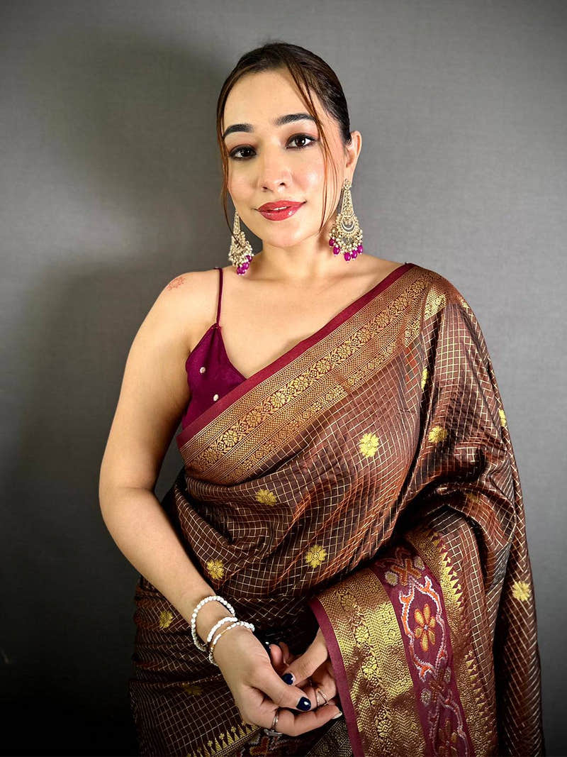 Graceful Gold Zari Kanchi Silk Digital Pallu Saree
