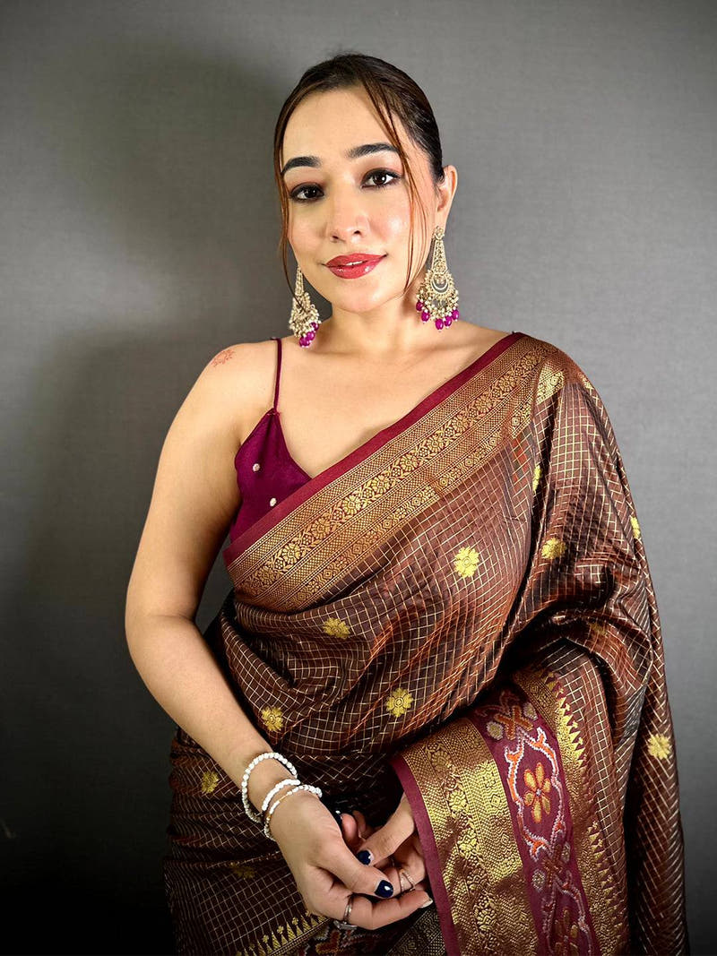 Graceful Gold Zari Kanchi Silk Digital Pallu Saree