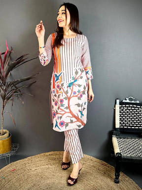 Heritage Katha Work Straight Kurti