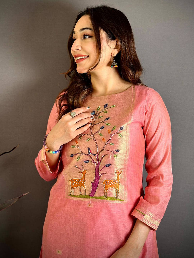 Peach Radiance Handwork Suit Set