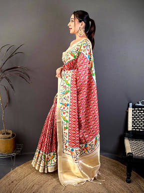 Red Patola Digital Kanchi Silk Saree
