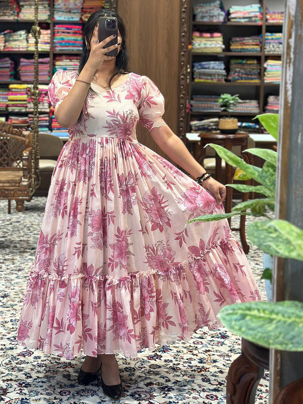Blossom Pink Midi Delight dress with floral pattern