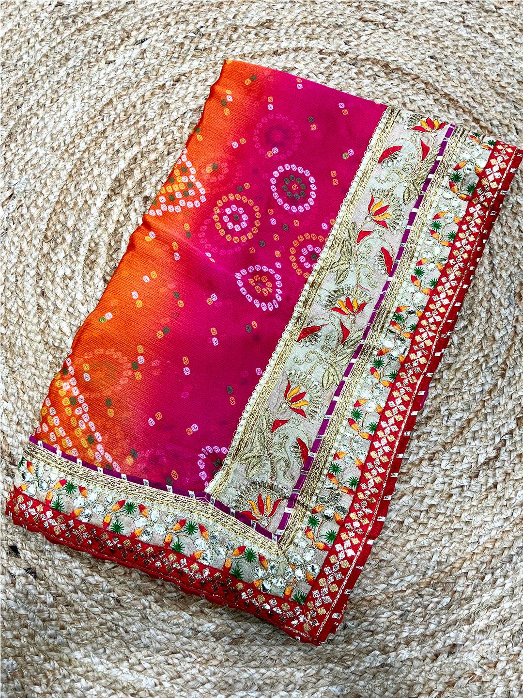 Festive Chinnon Foil Print Saree