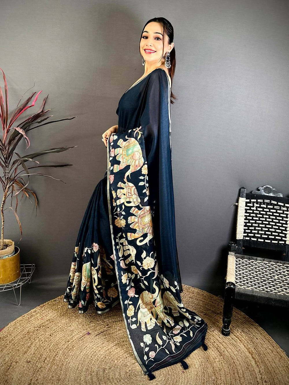 Regal Elephant Kalamkari Kota Saree
