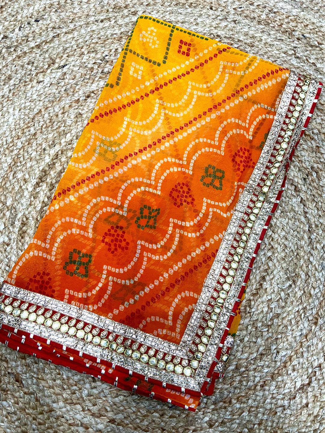 Graceful Chinnon Bandhej Print Saree