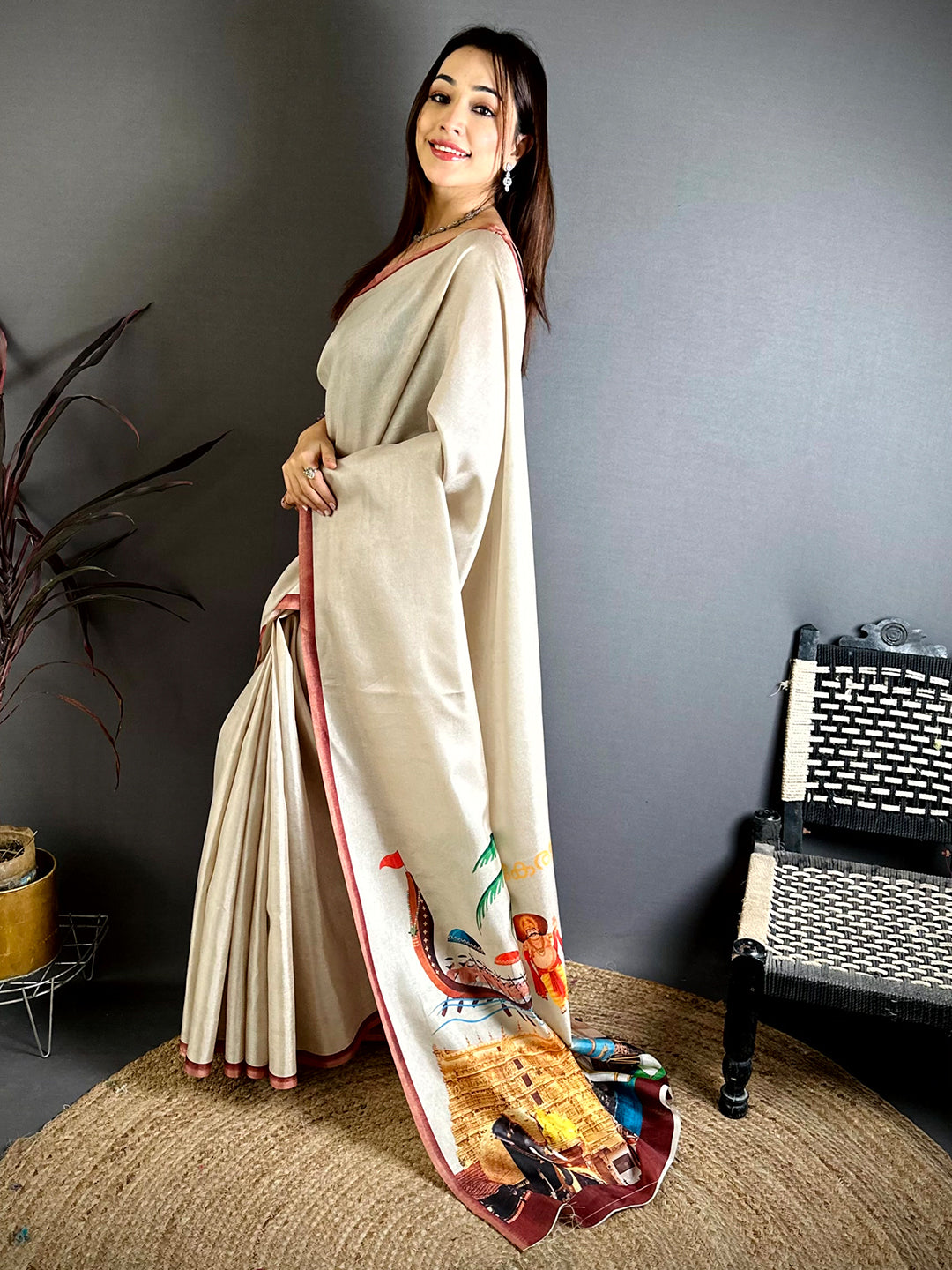 Elegant Kerala Print Tussar Saree