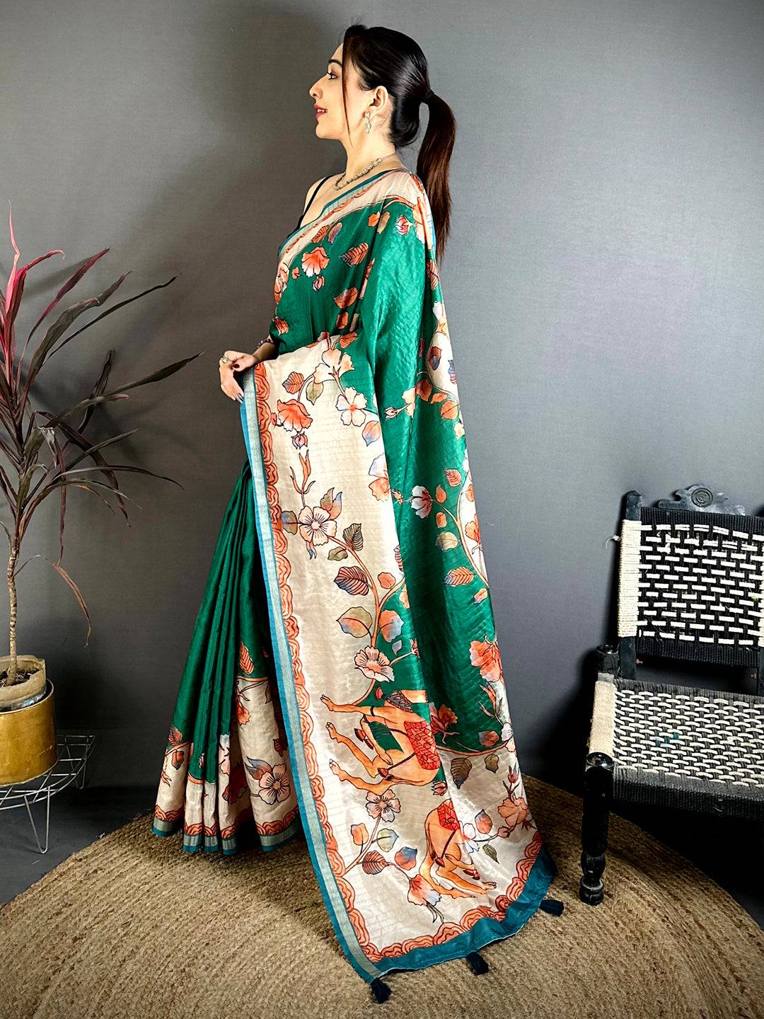 Tradition Kalamkari Art Print Saree
