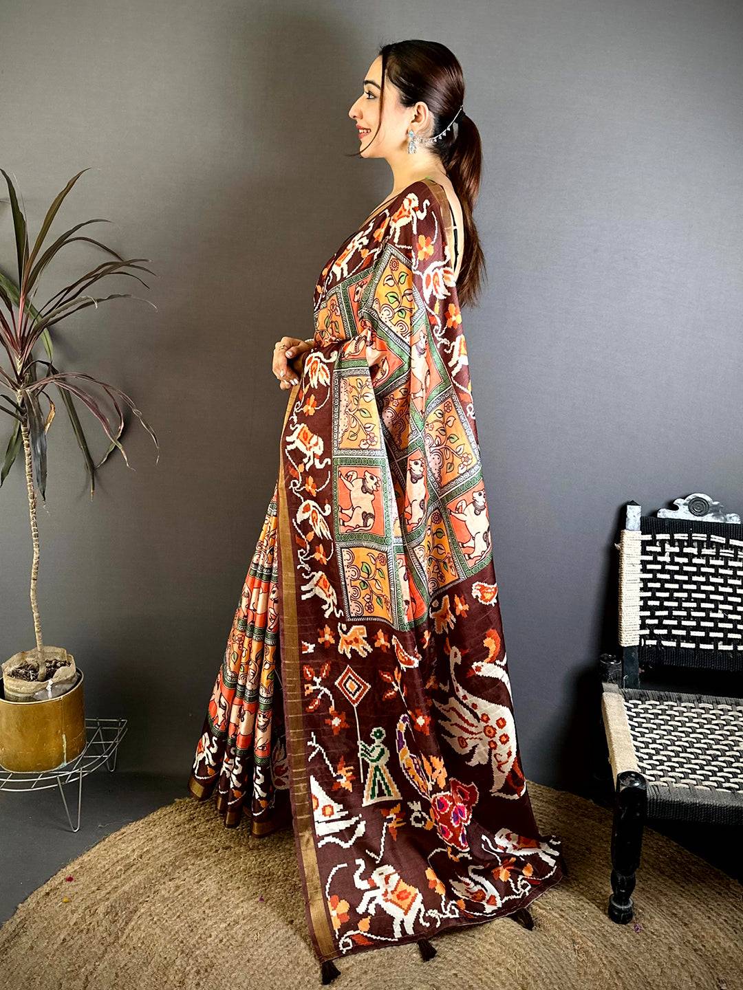 Opulent Ghicha Tussar Pen Kalamkari Saree