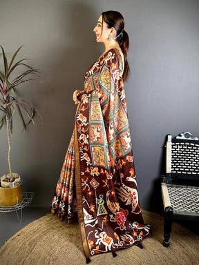 Opulent Ghicha Tussar Pen Kalamkari Saree