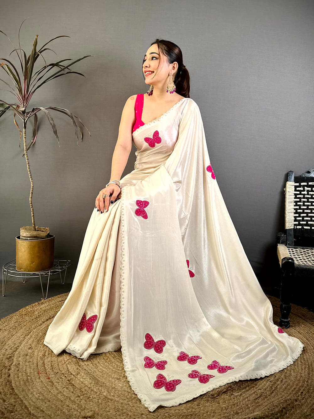 Radiant Butterfly Bandhej Soft Chinnon Saree