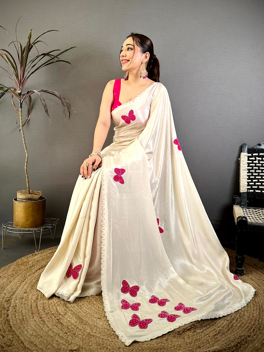 Radiant Butterfly Bandhej Soft Chinnon Saree