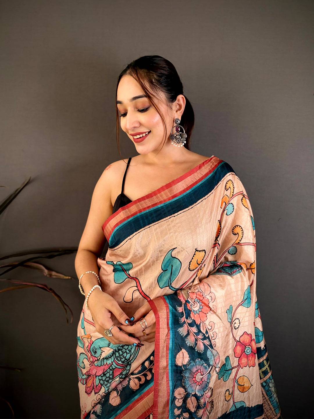 Classic Bright Pen Kalamkari Tussar Saree
