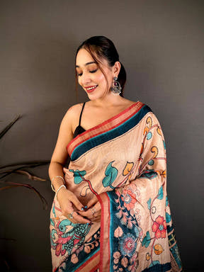 Classic Bright Pen Kalamkari Tussar Saree