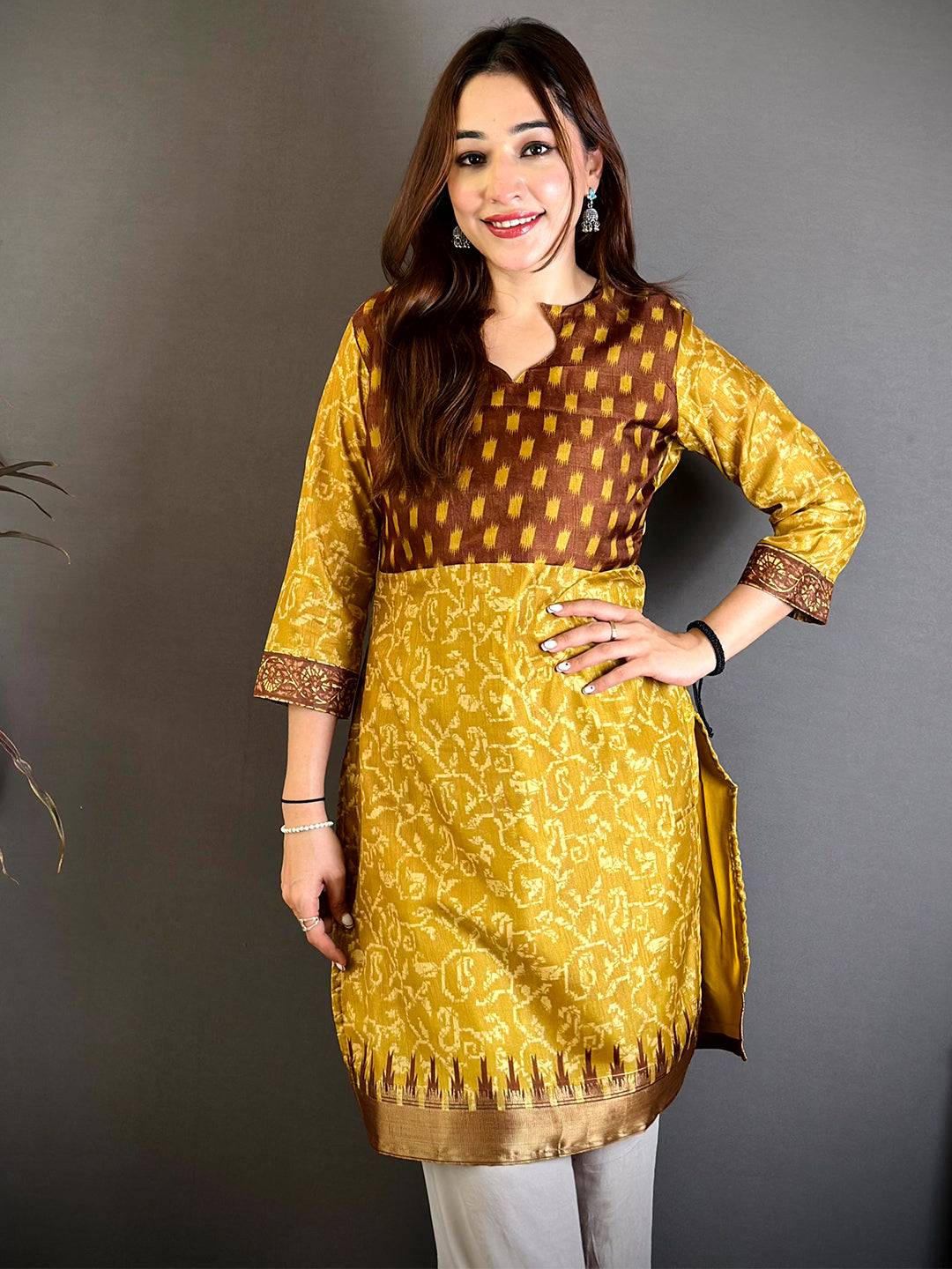 Radiant Soft Dola Silk Crew Neck Kurti