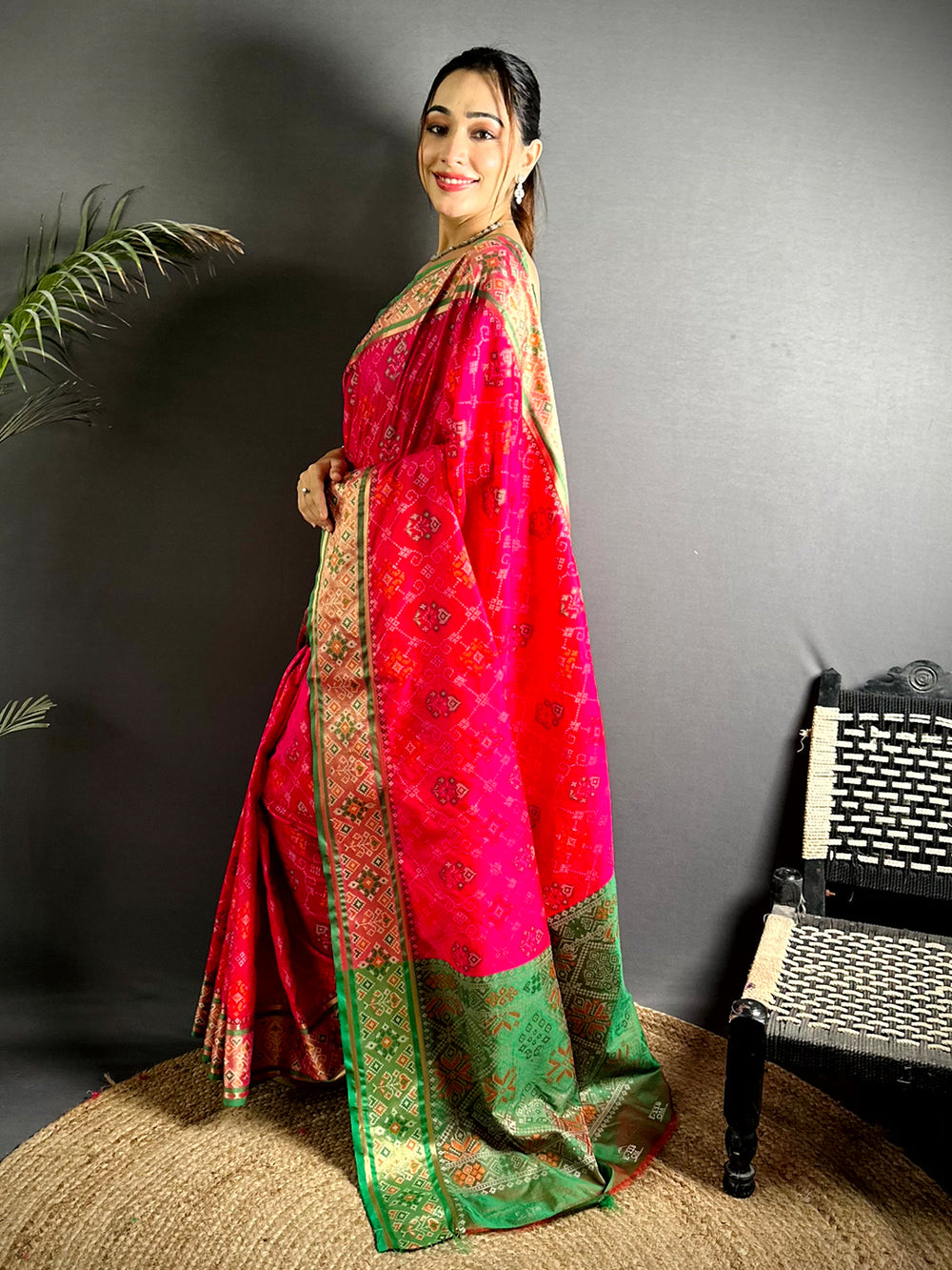 Pink Pochampally Patola Soft Silk Saree