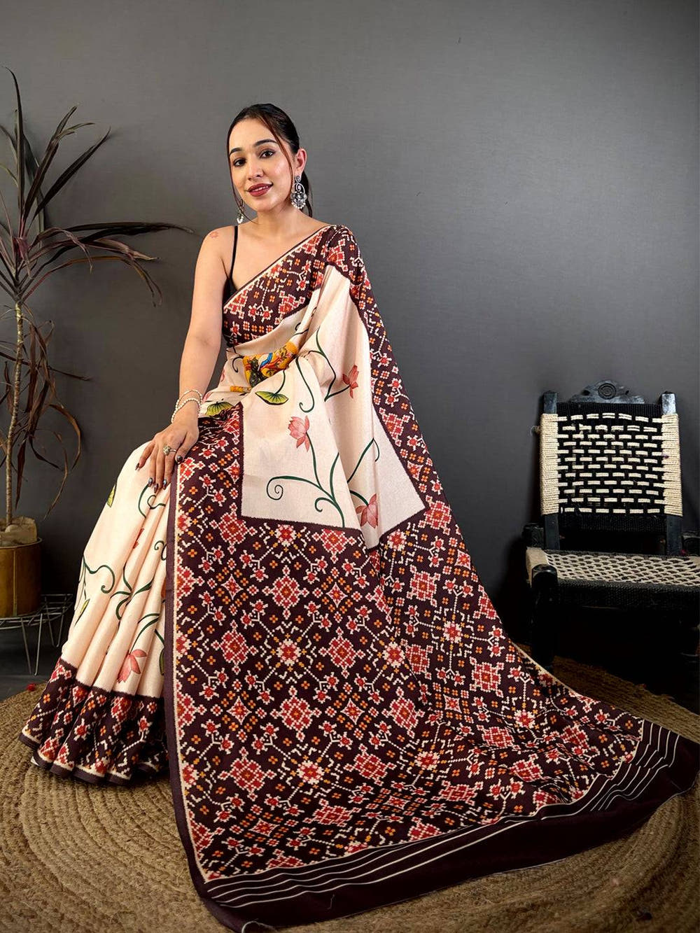Exclusive Ikkat Pichwai Print Tussar Saree