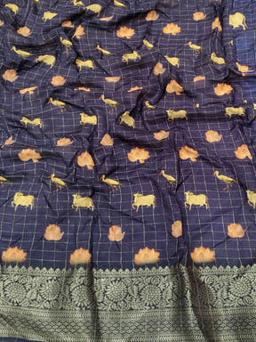 Elegant Navy Blue Viscose Kalamkari Saree


