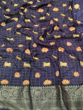 Elegant Navy Blue Viscose Kalamkari Saree

