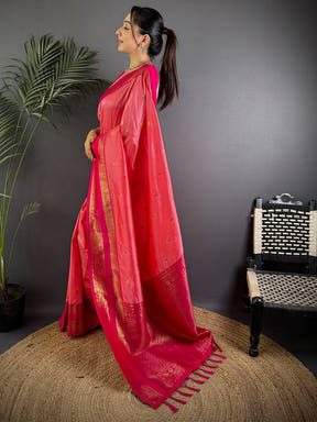 Rose Pink Satin Bentex Soft Silk Saree