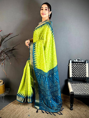 Lime Green Pearl Ikkat Dola Silk Saree