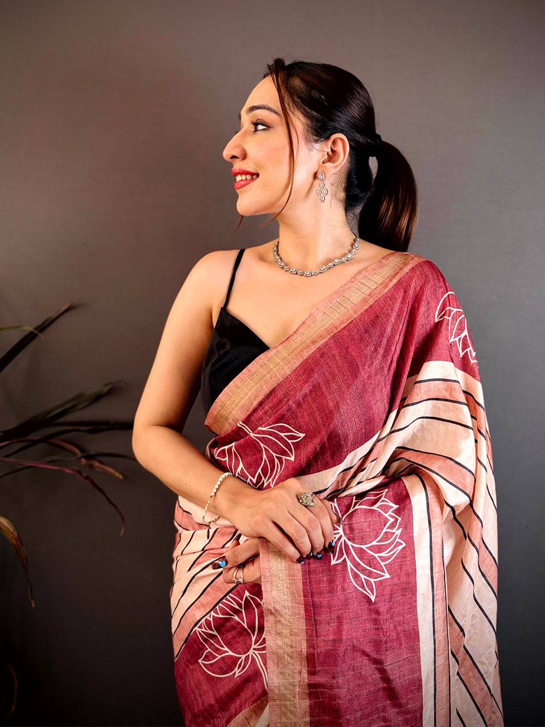 Lotus Print Ghichaa Weaving Tussar Saree