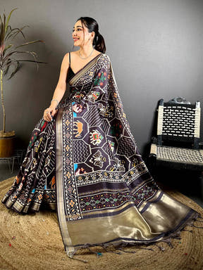 Celebrity Gold Lakda Patta Kalamkari Saree