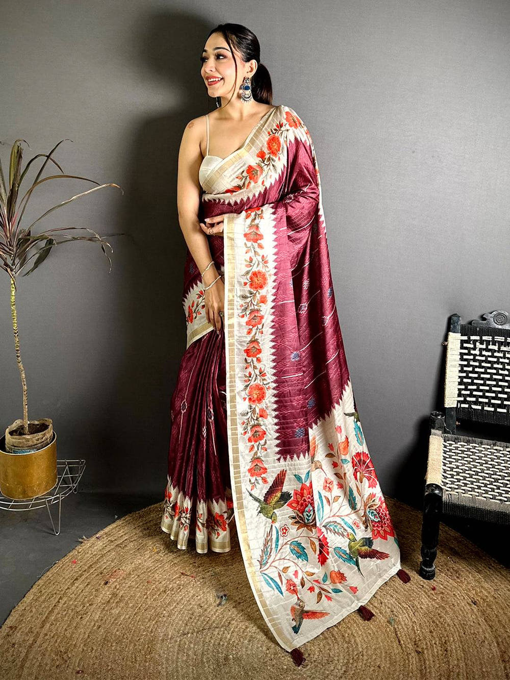 Classic Ghicha Silk Printed Tussar Saree