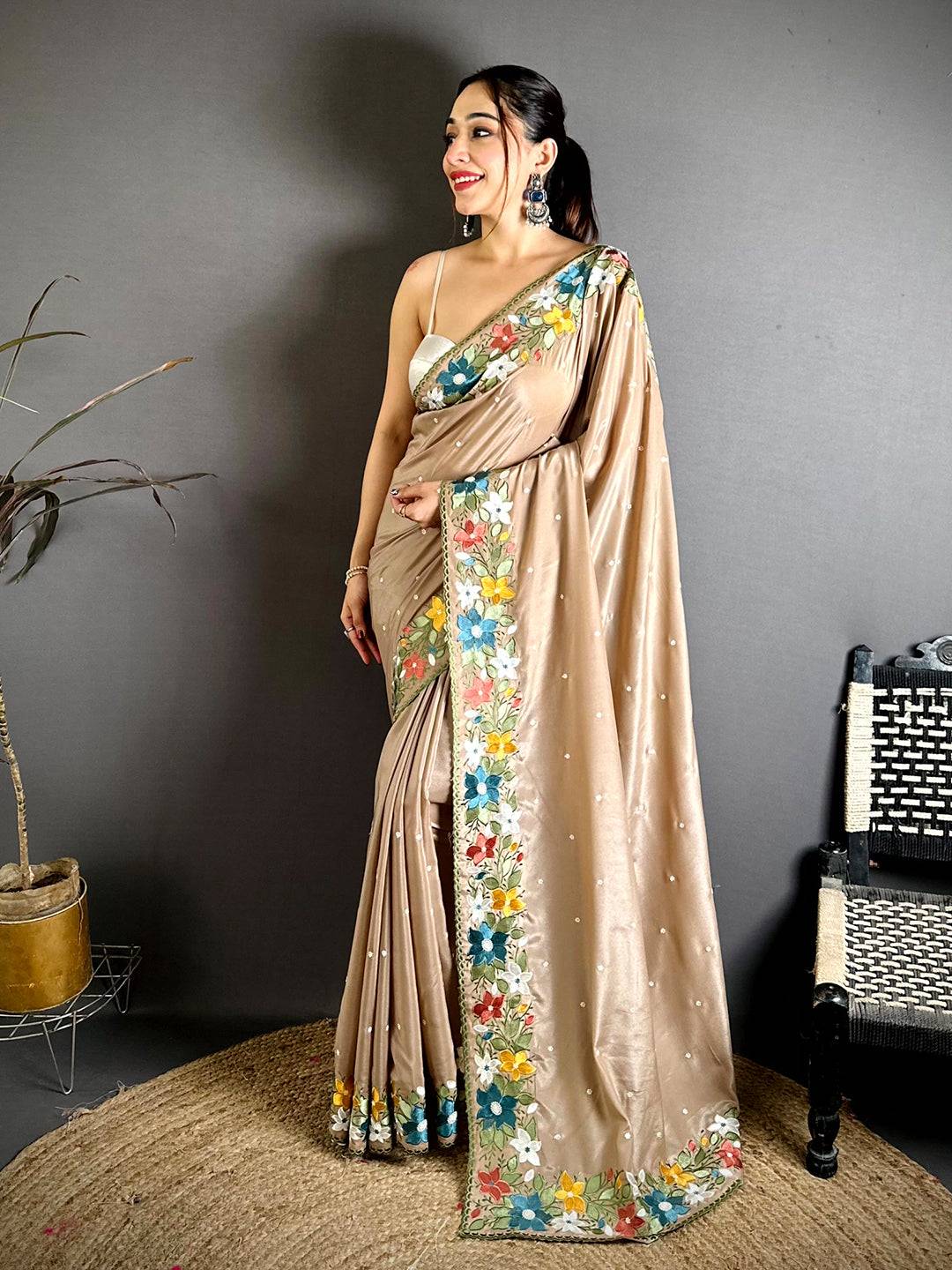 Radiance Floral Embroidered Border Saree