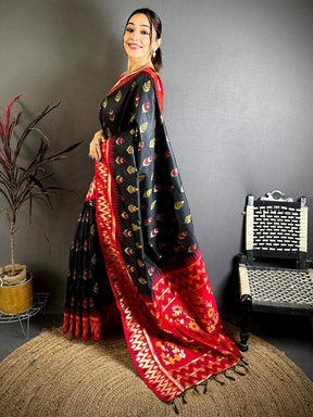 Black Ikkat Minakari Soft Silk Saree


