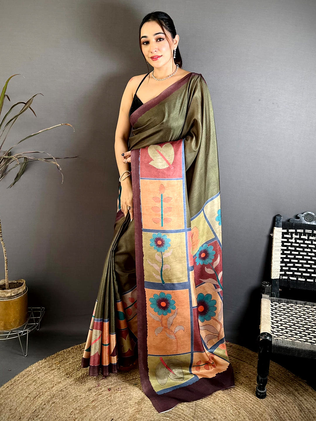 Soft Tussar Geometric Block Print Saree