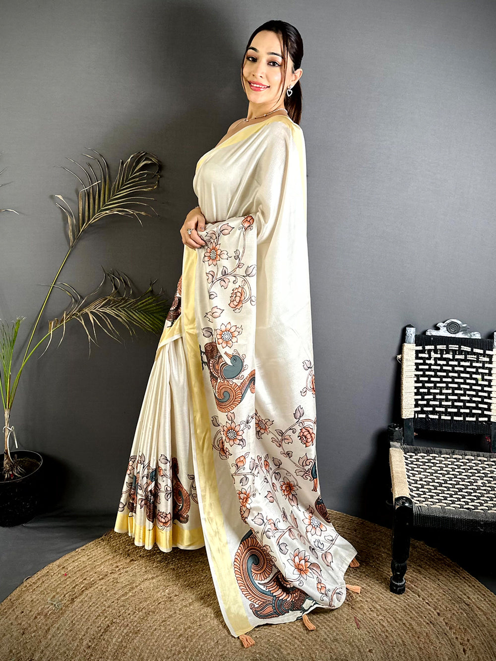 Heritage Pen Kalamkari Khadi Silk Saree