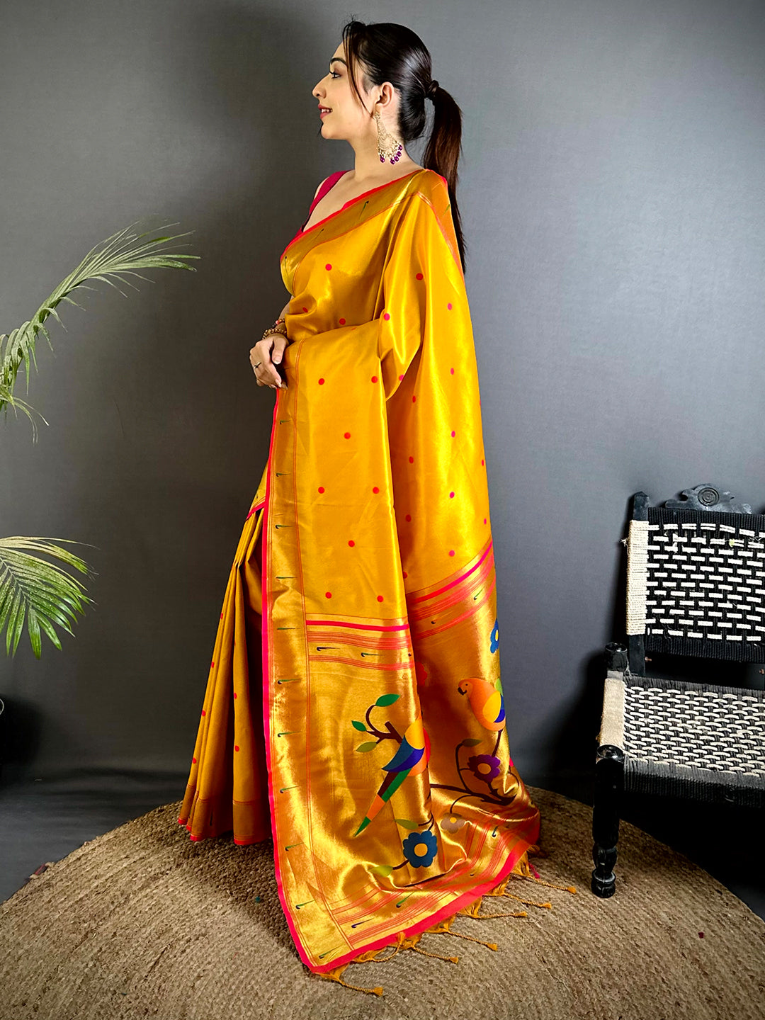 Yellow Glass Tissue Yevla Paithani Saree


