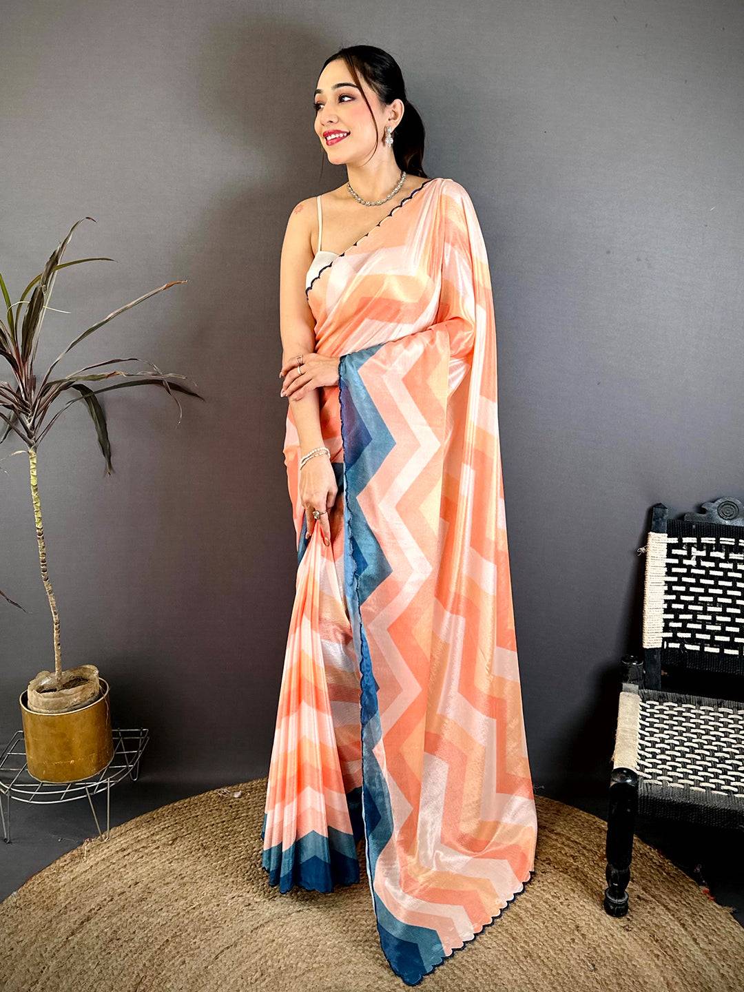 Royal Ombre Zigzag Chinnon Chiffon Saree