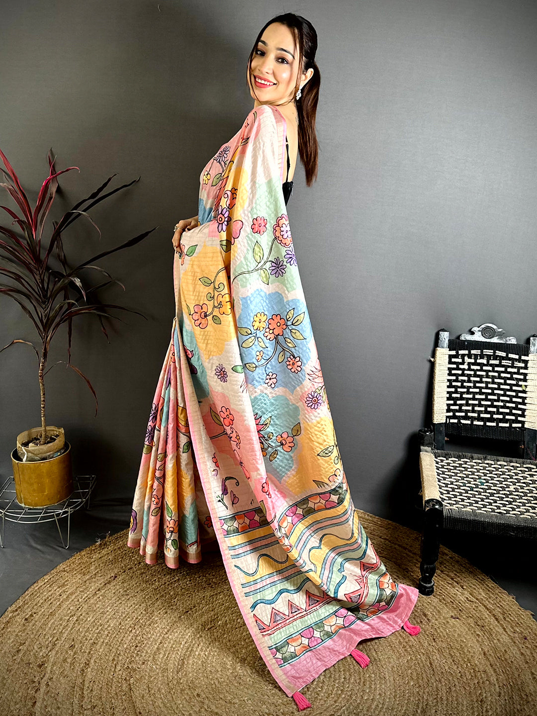 Regal Folk Art Tussar Ghicha Saree