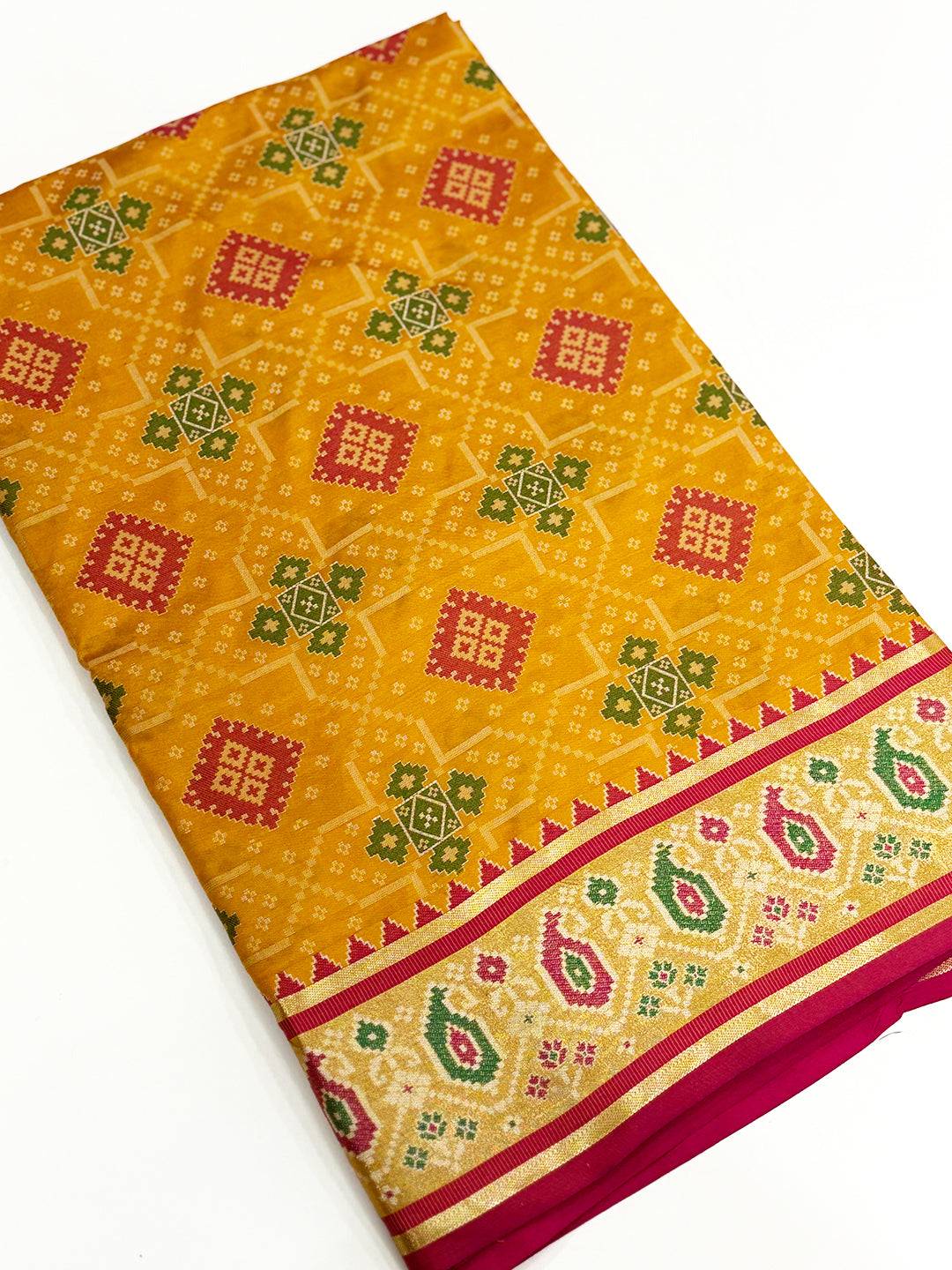Yellow Soft Silk Saree With Patola Weaving