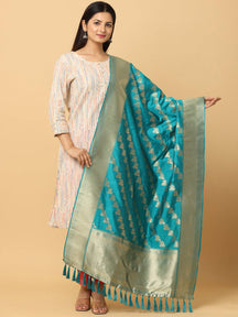 Rama Colour Woven Design Dupatta with Resham Tassels