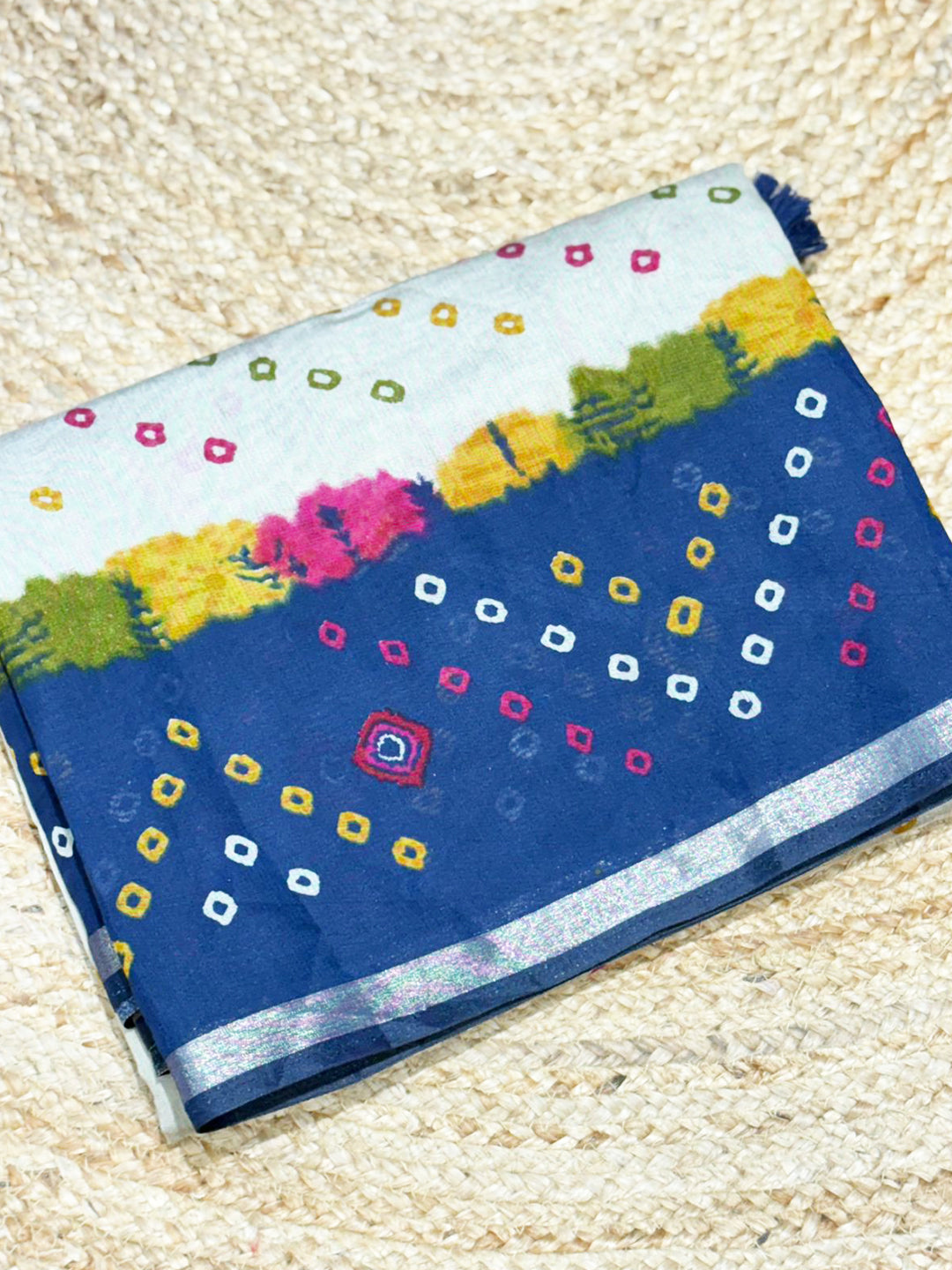 Blue Mul Cotton Bandhej Print Saree


