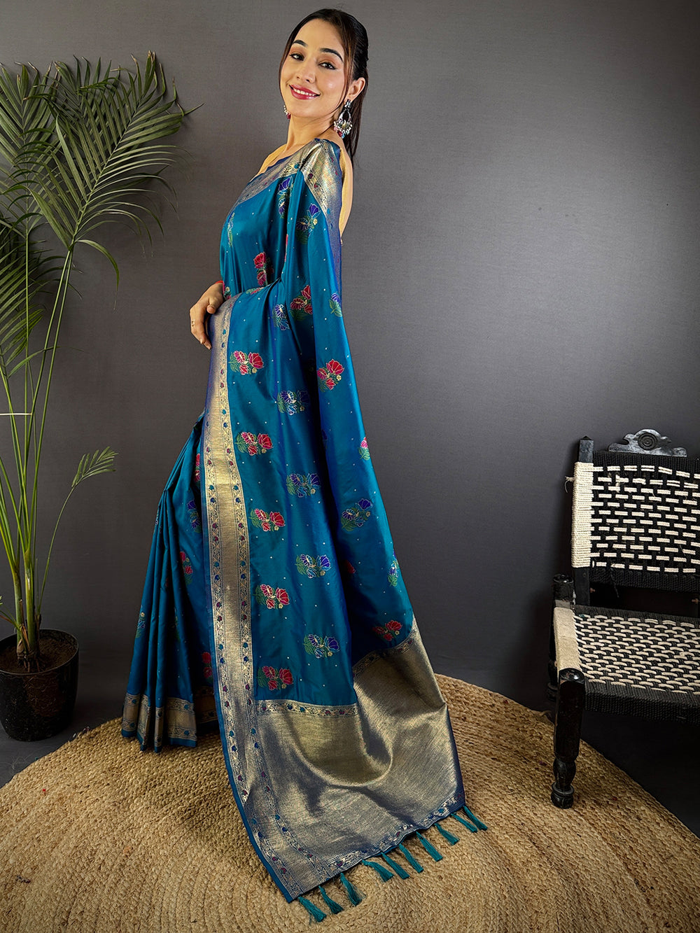 Sky Soft Silk Flowerport Minakari Saree