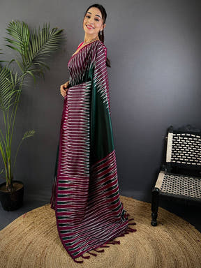 Green Soft Silk Ikkat Zari Weaving Saree