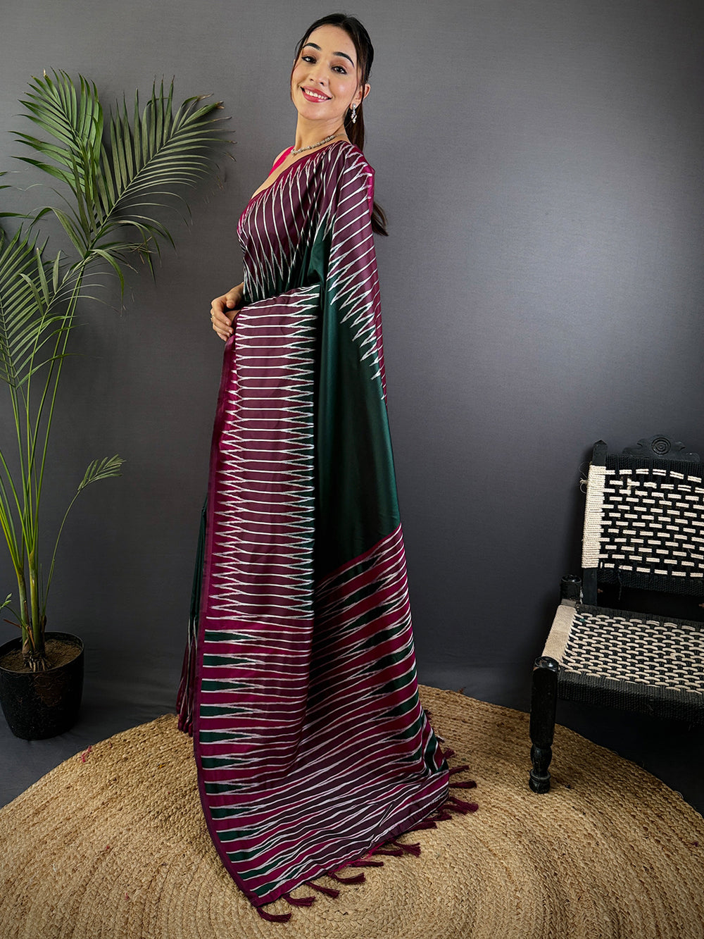 Green Soft Silk Ikkat Zari Weaving Saree