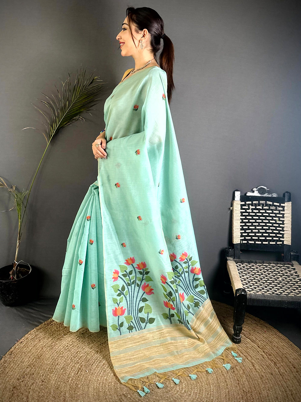 Sky Blue Ghicha Minakari Weave Saree