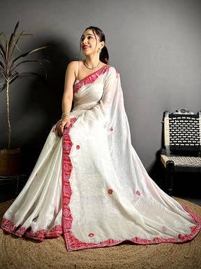 Classic Bandhej Border Chinnon Silk Saree