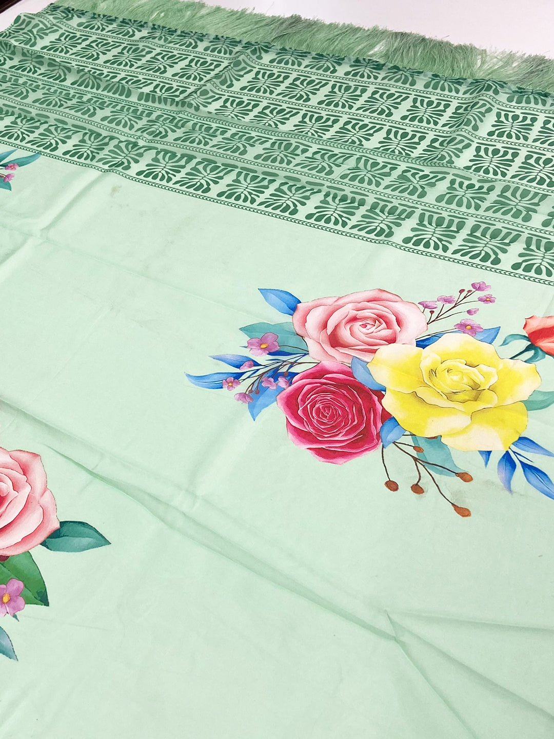 Mint Green Pure Tebi Silk Saree