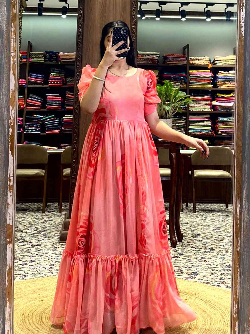 Coral Floral Georgette Dress