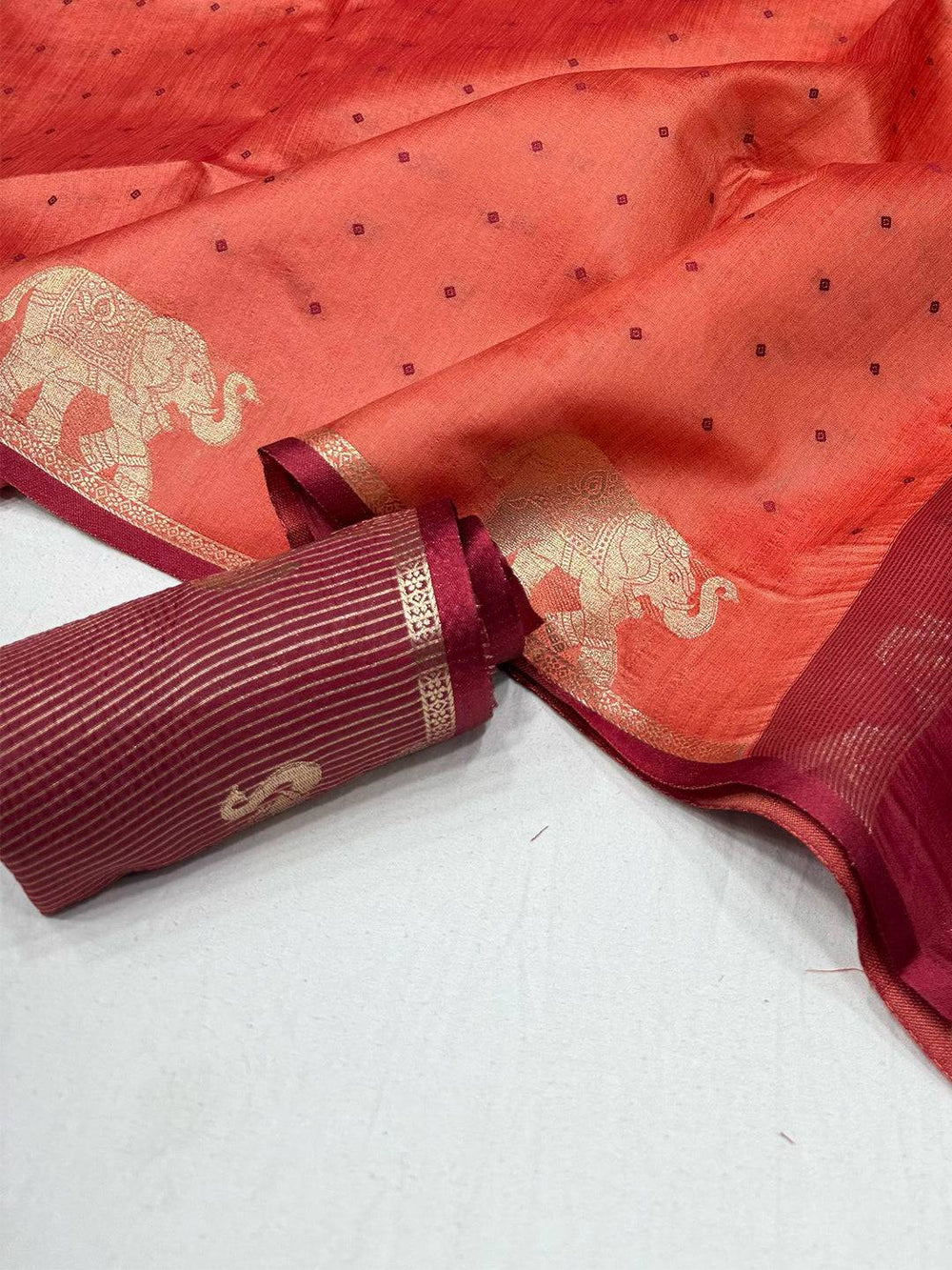 Peach Pure Silk Bandhani Butti Saree