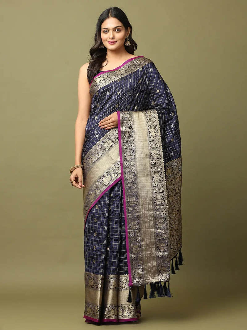 Designer Soft Silk Woven Zari Kanchi Blend Banarasi Saree