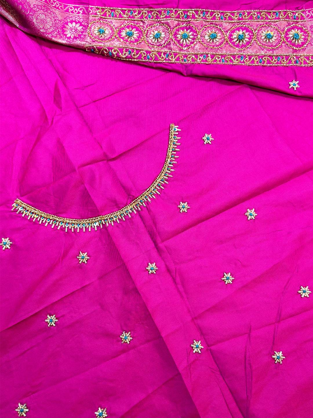 Ethereal Sky Blue Soft Silk Ikkat Saree With Maggam Blouse