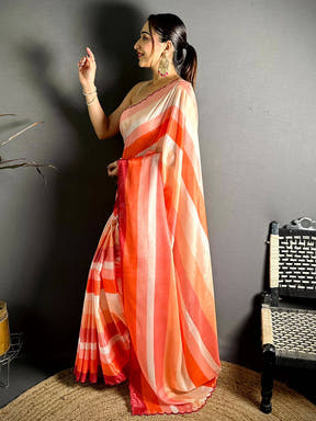 Regal Striped Print Soft Chiffon Saree